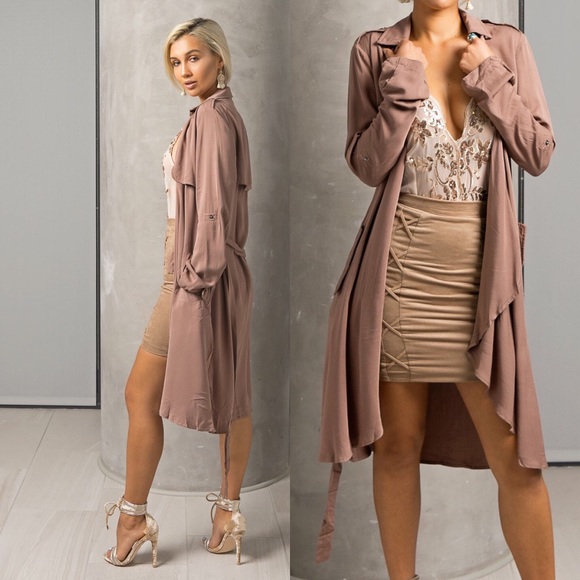 Style Link Miami Jackets & Blazers - Dark Mauve Draped Trench Jacket